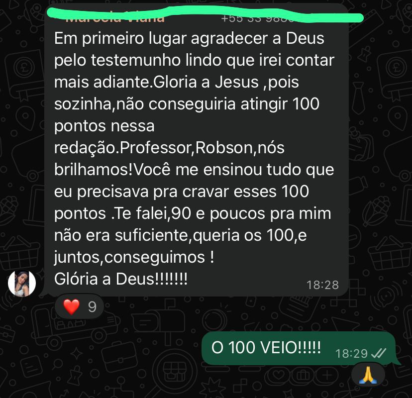 Depoimento da aluna Marcela sobre sua nota 100 na redação